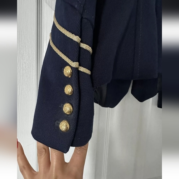Zara Navy Blue Gold Embroidery Military Blogger Jacket Blazer XS - Picture 6 of 14